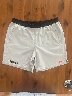 CRBN Light Gray Athletic Shorts with Black Waistband